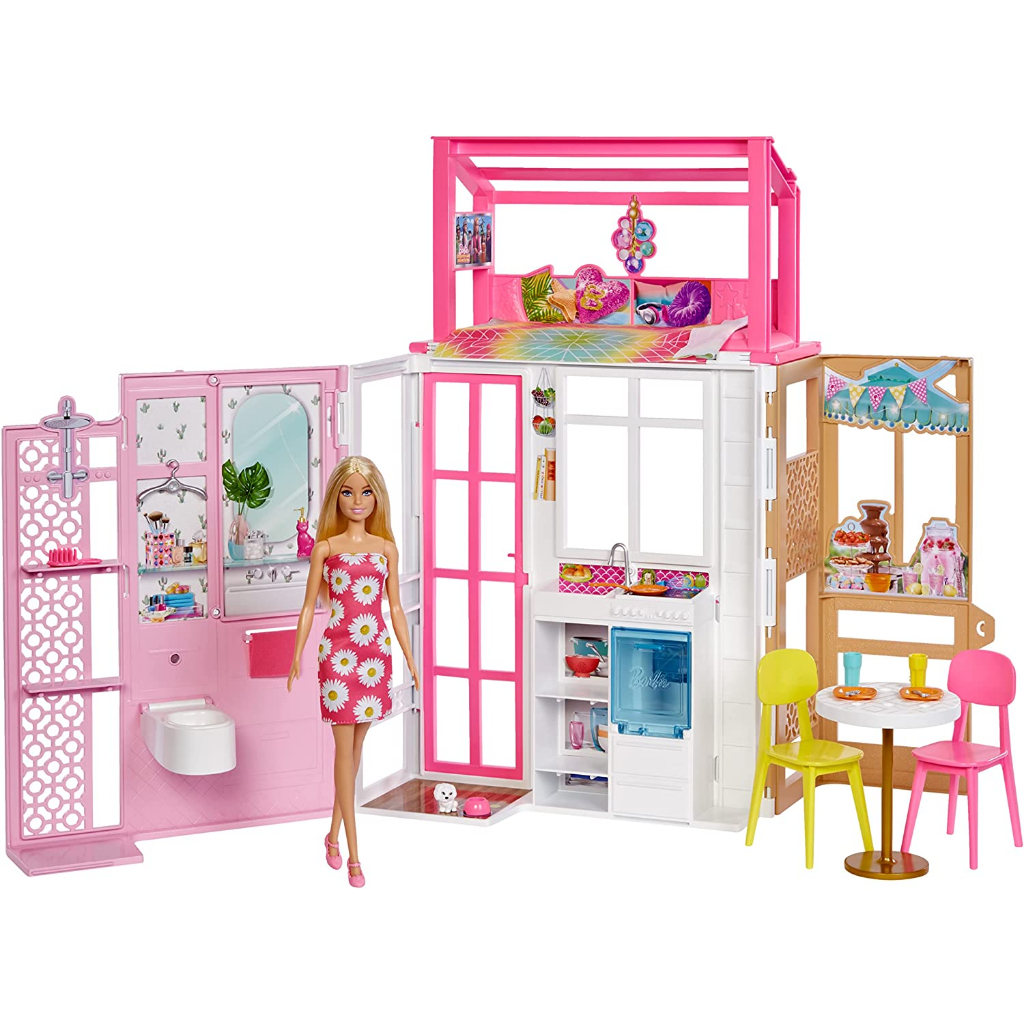barbie-dollhouse-with-doll-2-levels-amp-4-play-areas-fully-furnished-hcd48-บ้านตุ๊กตาบาร์บี้-พร้อมตุ๊กตา-2-ระดับ-และ-4-พื้นที่เล่น-hcd48