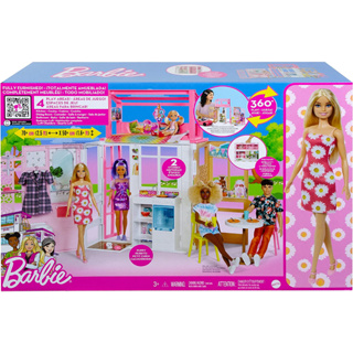 Barbie Dollhouse with Doll, 2 Levels & 4 Play Areas, Fully Furnished HCD48 บ้านตุ๊กตาบาร์บี้ พร้อมตุ๊กตา 2 ระดับ และ 4 พื้นที่เล่น HCD48