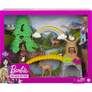 Barbie Career Wilderness Guide Playset with Blonde Doll and 10 Animal Figures GTN60 ชุดของเล่นตุ๊กตาบาร์บี้ พร้อมตุ๊กตาบลอนด์ และฟิกเกอร์สัตว์ 10 ชิ้น GTN60