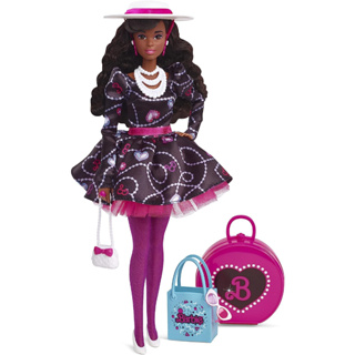 Barbie Rewind ‘80s Edition Doll, Sophisticated Style, Wearing Dress &amp; Accessories, with Dark-Brown Curly Hair HBY12 ตุ๊กตาบาร์บี้ Rewind 80s Edition สไตล์ที่ซับซ้อน สวมชุดเดรส และเครื่องประดับ พร้อมผมหยิก สีน้ําตาลเข้ม HBY12