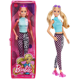 Barbie Fashionistas Doll #158 in Teal Top & Leggings with Blonde Pigtails, Sneakers & Sunglasses GRB50 ตุ๊กตาบาร์บี้แฟชั่น ตุ๊กตาบาร์บี้ #158 รองเท้าผ้าใบ เลกกิ้ง สีบลอนด์ GRB50