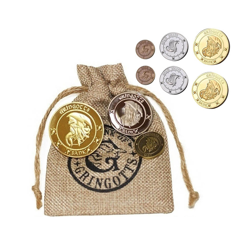 เหรียญกริ๊งกอตต์-ธนาคารพ่อมด-พร้อมถุงกระสอบ-ผ้าลินิน-สําหรับเก็บสะสม-หัวพอตเตอร์-ฮาโลวีน-คริสต์มาส-9-ชิ้น-ชุด