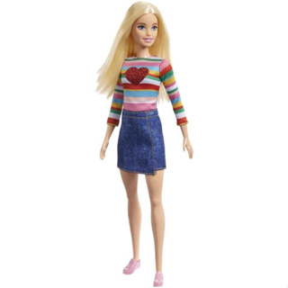 Barbie It Takes Two Malibu Doll with Blonde Hair, Rainbow Shirt, Denim Skirt &amp; Shoes HGT13