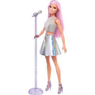 Barbie Pop Star Fashion Doll Dressed in Iridescent Skirt with Pink Hair &amp; Brown Eyes FXN98 ตุ๊กตาบาร์บี้ป๊อปสตาร์ แต่งกระโปรง สีชมพู และสีน้ําตาล FXN98