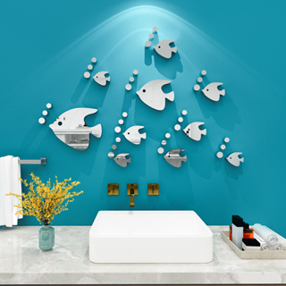 สติกเกอร์อะคริลิค ลายปลาทะเล 3d มีกาวในตัว สร้างสรรค์ สําหรับติดตกแต่งผนังห้องน้ํา ห้องนั่งเล่น