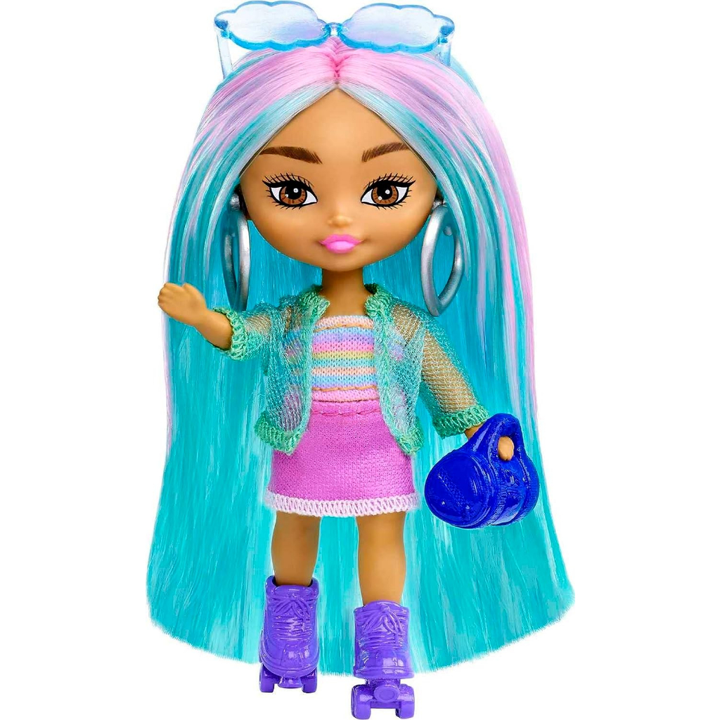 barbie-extra-mini-minis-doll-with-blue-hair-accessories-and-doll-stand-3-25-inch-collectible-hln45-ตุ๊กตาบาร์บี้-ขนาดเล็กพิเศษ-พร้อมผมสีฟ้า-อุปกรณ์เสริม-และขาตั้งตุ๊กตา-3-25-นิ้ว-สําหรับเก็บสะสม-hln45