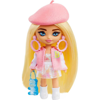 Barbie Extra Mini Minis Doll with Blond Hair, Accessories and Doll Stand, 3.25-inch Collectible HLN48 ตุ๊กตาบาร์บี้ ขนาดเล็กพิเศษ พร้อมผมบลอนด์ อุปกรณ์เสริม และขาตั้ง 3.25 นิ้ว สําหรับเก็บสะสม HLN48