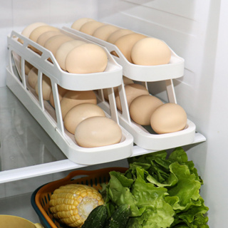 DDORIA เครื่องจ่ายไข่กลิ้ง 2 ชั้นประหยัดพื้นที่อัตโนมัติม้วนลงที่วางไข่สำหรับเคาน์เตอร์ตู้เย็น