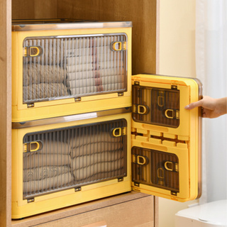 DDORIA กล่องเก็บของพับได้พร้อมล้อถอดได้ ถังเก็บของขนาดเล็กวางซ้อนกันได้สำหรับห้องนอนห้องนั่งเล่น