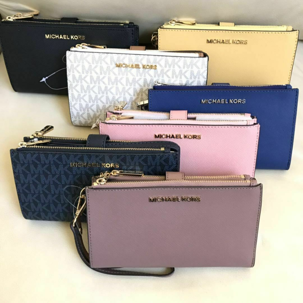 Michael Kors กระเป๋าสตางค์หนัง มีซิปคู่ ใส่โทรศัพท์ได้ สําหรับผู้หญิง ...