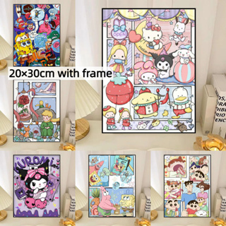 มีเฟรม 20X30ซม ระบายสีตามตัวเลข ขึงเฟรมไม้พร้อมอุปกรณ์ ขนาด ฝึกสมาธิ ของขวัญ DIY สำหรับตกแต่งบ้าน