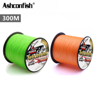 Ashconfish สายเอ็นตกปลา PE แบบถัก 300 ม. 9 เส้น สีเขียวส้มอ่อน X9