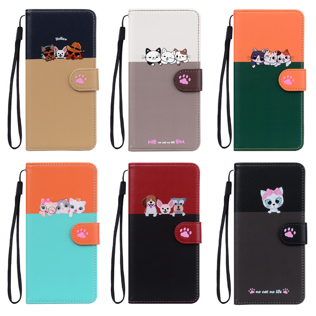 ใหม่-เคสโทรศัพท์มือถือหนัง-pu-ฝาพับ-ลายการ์ตูนแมว-สุนัข-พร้อมช่องใส่บัตร-สําหรับ-iphone-13-12-pro-max-13-12-mini