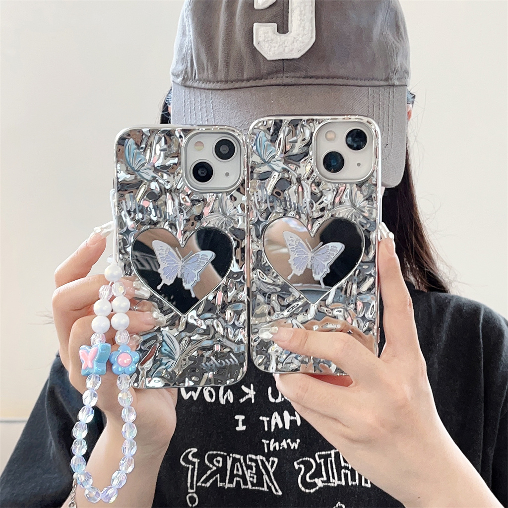 เคสโทรศัพท์มือถือ-tpu-แบบนิ่ม-ชุบไฟฟ้า-ลายหัวใจ-มีกระจก-สําหรับ-iphone-รุ่น-14-pro-max-13-pro-max-12-pro-max