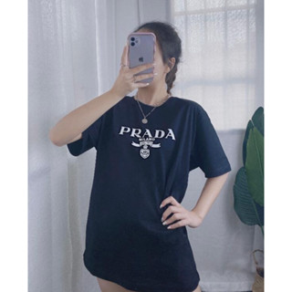 Prad เสื้อยืดลําลอง ผ้าฝ้าย แขนสั้น คอกลม พิมพ์ลาย แฟชั่นสําหรับผู้ชาย และผู้หญิง