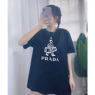 Prad เสื้อยืดลําลอง ผ้าฝ้าย แขนสั้น คอกลม พิมพ์ลาย แฟชั่นสําหรับผู้ชาย และผู้หญิง