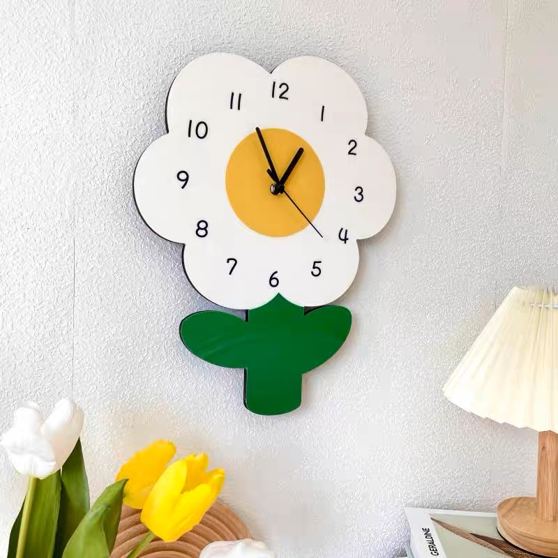 ddoria-นาฬิกาแขวนผนังรูปดอกไม้สำหรับเด็กการ์ตูนน่ารักนาฬิกาแขวนเงียบสำหรับห้องนั่งเล่นสำนักงาน
