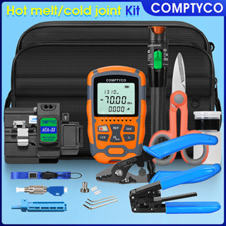 COMPTYCO ชุดเครื่องมือไฟเบอร์ออปติก X5 เครื่องตัดไฟเบอร์สีดำ 30MW Visual Fault Locator VFL30KM Optical Power Meter OPM Fiber Stripper พร้อมอะแดปเตอร์ FC-LC กรรไกรไฟเบอร์ออปติก