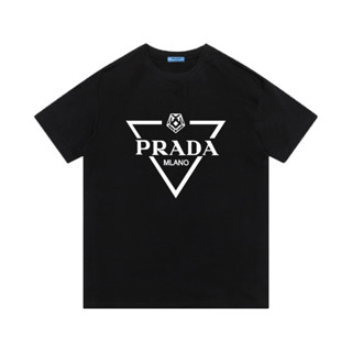 Prad เสื้อยืดลําลอง ผ้าฝ้าย แขนสั้น คอกลม พิมพ์ลาย แฟชั่นสําหรับผู้ชาย และผู้หญิง