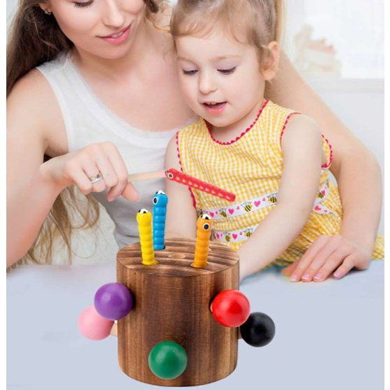เกมจับเห็ดตัวหนอนของเล่นไม้แม่เหล็กบล็อกสำหรับเด็กการเรียนรู้การฝึกอบรมของเล่นเพื่อการศึกษา-navee