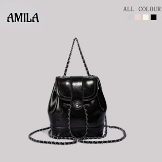 AMILA กระเป๋าเป้หนังแว็กซ์ผู้หญิง 2023 กระเป๋าสะพายหลังสายโซ่ยอดนิยมสไตล์เกาหลีใหม่
