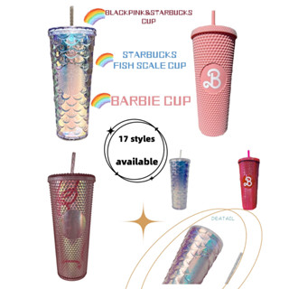 【BLACKPINK Cup】【starbucks Cup】【ถ้วยบาร์บี้】แก้วเครื่องดื่ม พร้อมหลอดดูด ความจุขนาดใหญ่