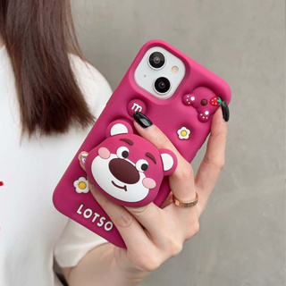 เคสโทรศัพท์มือถือ ซิลิโคนนิ่ม กันกระแทก ลายหมีสตรอเบอร์รี่ 3D น่ารัก หรูหรา สําหรับ iPhone 14PROMAX 15PROMAX 13PROMAX 12PROMAX 11