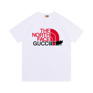 Gucc1 เสื้อยืดแขนสั้น คอกลม ผ้าฝ้าย พิมพ์ลาย THE NORT FACE แฟชั่นสําหรับผู้ชาย และผู้หญิง