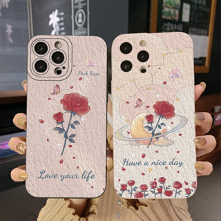 เคสโทรศัพท์มือถือ ขอบสี่เหลี่ยม ลายดอกกุหลาบ สําหรับ iPhone 14 Plus 13 Pro Max 12 iPhone 11 XR 8 7 SE 2022