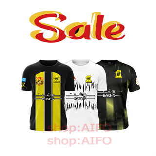 เสื้อกีฬาแขนสั้น ลายทีมชาติฟุตบอล Al Ittihad FC 23 24 ชุดเหย้า สําหรับผู้ชาย