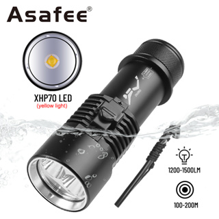 Asafee ไฟฉายดําน้ํา XHP70 1500LM 18650 26650 สีเหลือง