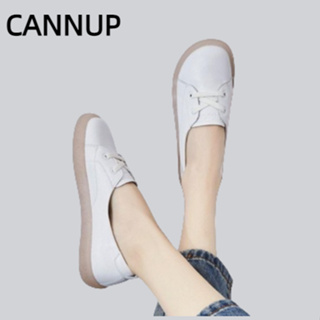 CANNUP รองเท้าผ้าใบ เสริมส้น 5 ซม. สีขาว แฟชั่นสำหรับผู้หญิง รองเท้าผ้าใบ