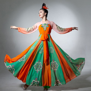 ชุดเต้นรำคลาสสิกผู้หญิง Floating จีนพัดลม Zi Dance ชุดใหม่ชุดการแสดงชุดกระโปรงยาวพีชพลัมถ้วยละคร Tang Yin