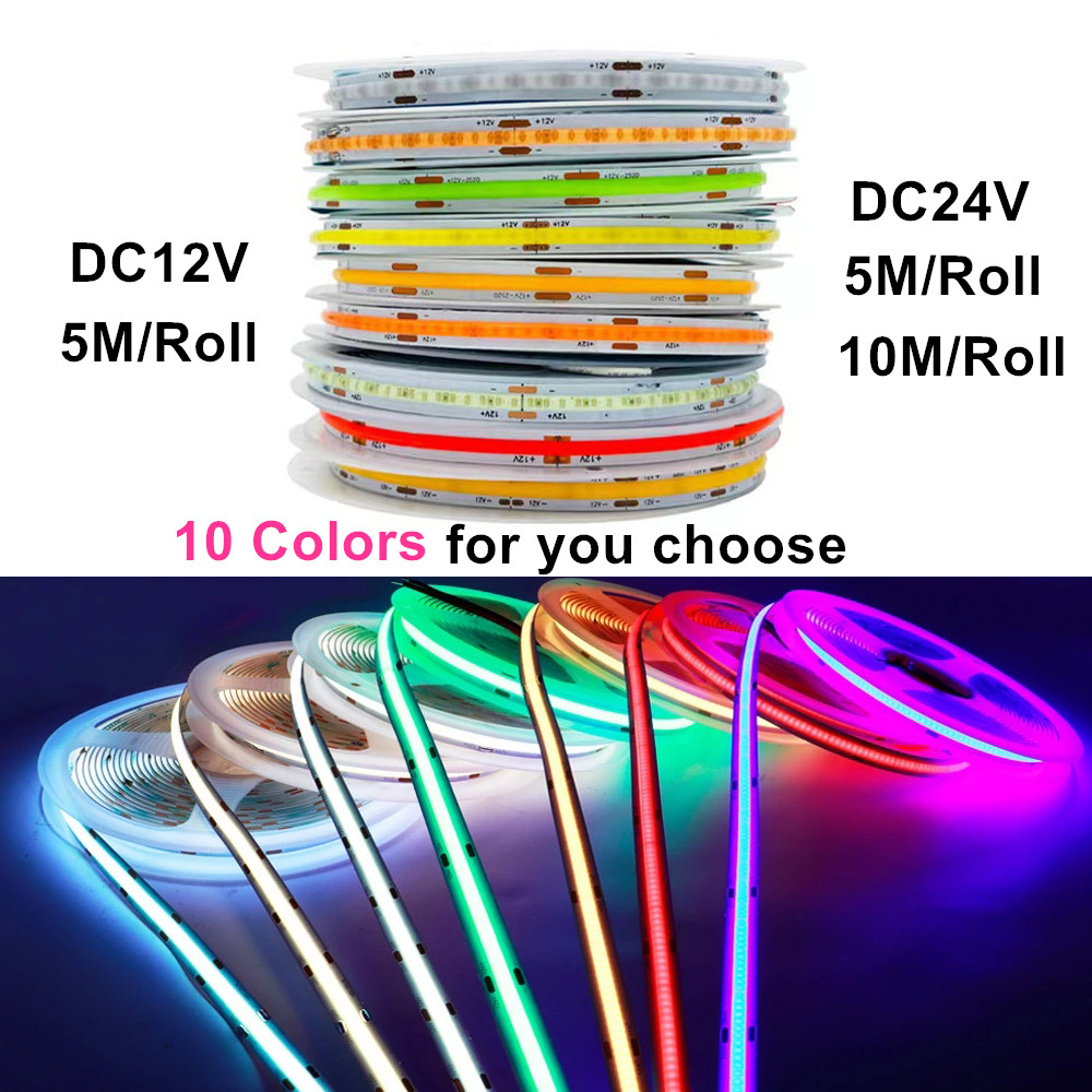 เทปไฟ-led-cob-dc12v-24v-480leds-เมตร-ยืดหยุ่น-สําหรับตกแต่งบ้าน-ห้องครัว-คริสต์มาส-10-เมตร-ต่อม้วน