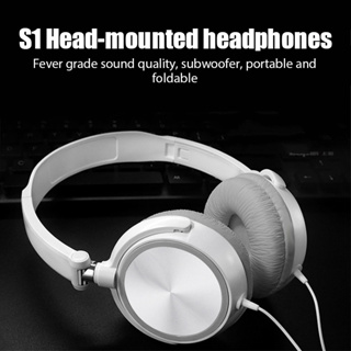 หูฟังแบบมีสายพับได้ 3.5 มม. พร้อมไมโครโฟนชุดหูฟัง Heavy Bass S1 เกม K Song HiFi Stereo สำหรับโทรศัพท์มือถือคอมพิวเตอร์ทุกรุ่น