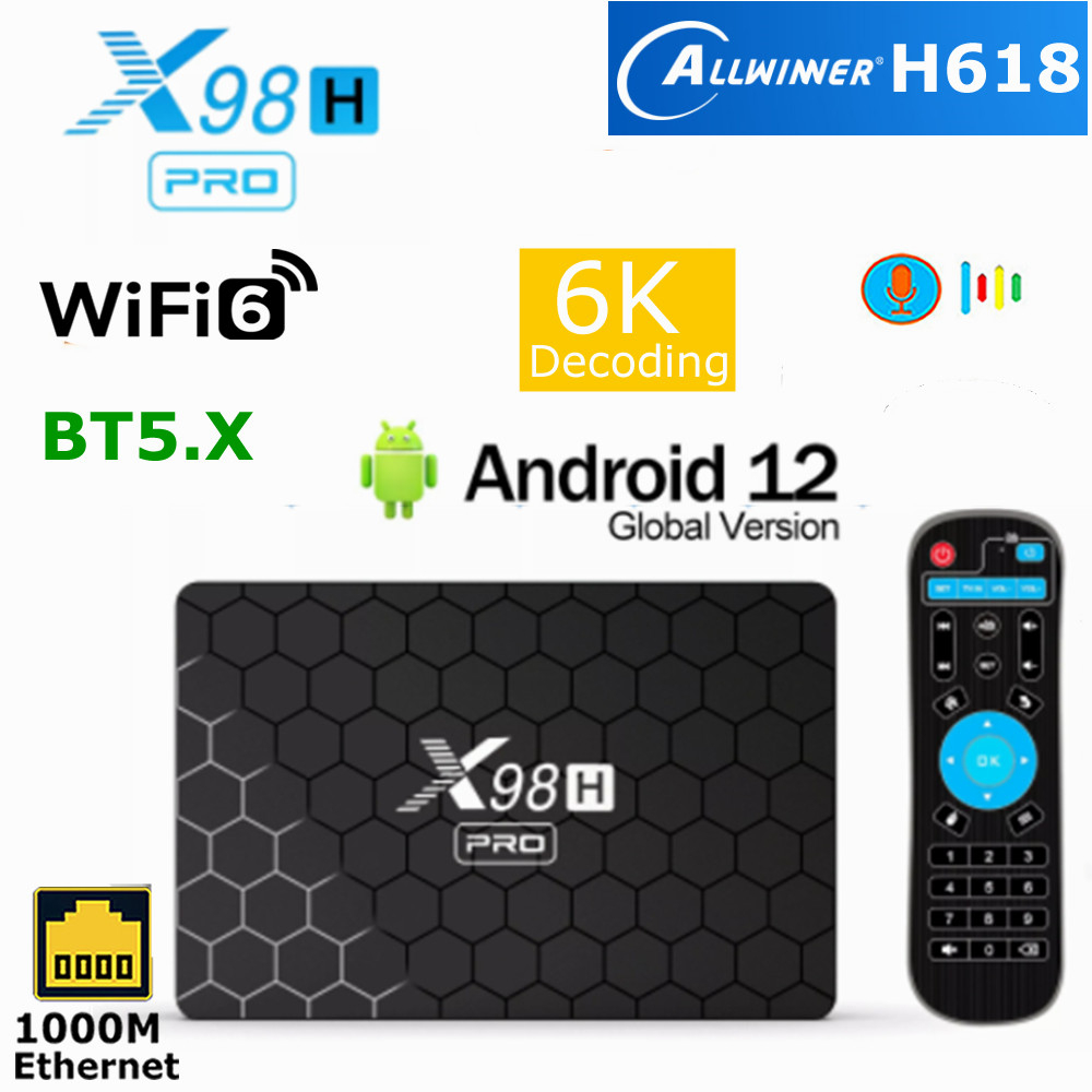 HK1 Android TV Box 12.0 – Allwinner H618, 4GB RAM, 32GB ROM, Supporto 8K/3D, Wi-Fi 6, BT 5.0, HDR10, HDMI 2.0, Lettore Multimediale 4K