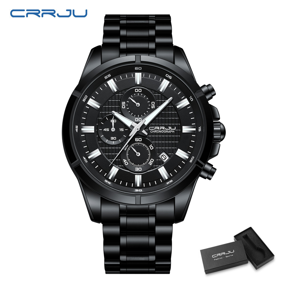 crrju-นาฬิกาข้อมือควอตซ์แฟชั่น-สายแสตนเลส-โครโนกราฟ-เรืองแสง-กันน้ํา-2308