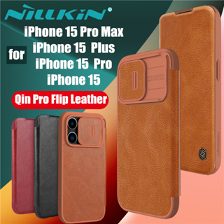Nillkin Qin Pro Flip Leather Case for iPhone 15 Pro Max, Lens Sliding Cover with Card Slot Back Cover for iPhone 15 Plus Pro