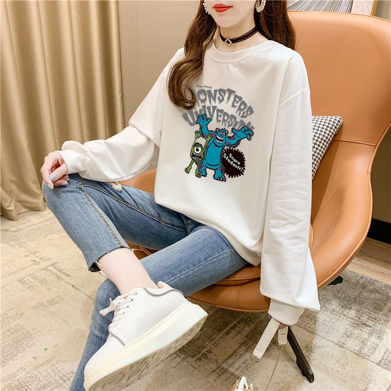 เสื้อกันหนาว-คอกลม-แขนยาว-พิมพ์ลายมอนสเตอร์-ทรงหลวม-ขนาดใหญ่-สําหรับผู้หญิง