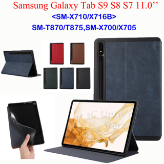 เคสหนัง PU ฝาพับ กันเหงื่อ พร้อมช่องใส่บัตร และขาตั้ง แฟชั่นเรียบง่าย สําหรับ Samsung Galaxy Tab S9 S8 S7 11.0 นิ้ว SM-X710 SM-X716B Galaxy Tab S 8 S 7 11.0 นิ้ว SM-T870 T875 X700 X705