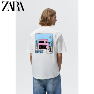 Zara เสื้อยืด ผ้าฝ้าย พิมพ์ลายการ์ตูน House สําหรับผู้ชาย SDF3G