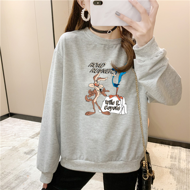 ใหม่-เสื้อกันหนาว-คอกลม-แขนยาว-พิมพ์ลายการ์ตูน-ทรงหลวม-สไตล์อเมริกัน-สําหรับผู้หญิง