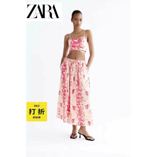 Zara ชุดสูทกระโปรงสั้น เอวสูง ความยาวปานกลาง พิมพ์ลายลูกไม้ สไตล์ใหม่ แฟชั่นอเมริกัน สําหรับสตรี