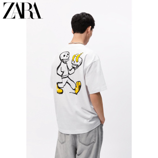 Zara ใหม่ เสื้อยืดแขนสั้น ผ้าฝ้าย พิมพ์ลายหัวกะโหลก สําหรับผู้ชาย 0495421 250