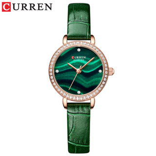 Curren นาฬิกาข้อมือควอตซ์แฟชั่น สายหนัง สีเขียว เรียบง่าย สําหรับสตรี 9083