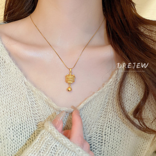 Drejew สร้อยคอโซ่ทอง 18K จี้กระดิ่งสิงโต ป้องกันอาการแพ้ หรูหรา ระดับไฮเอนด์ สําหรับผู้หญิง