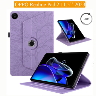 เคสแท็บเล็ตหนัง ฝาพับ ลายต้นไม้ หมุนได้ 360 องศา พร้อมช่องใส่ปากกา สําหรับ OPPO Realme Pad 2 11.5 2023 Realme Pad2 11.5 นิ้ว 2023