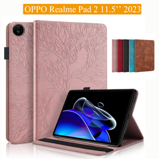 เคสแท็บเล็ตหนัง ฝาพับ ลายต้นไม้ พร้อมช่องใส่ปากกา สําหรับ OPPO Realme Pad 2 11.5 2023 Realme Pad2 11.5 นิ้ว 2023