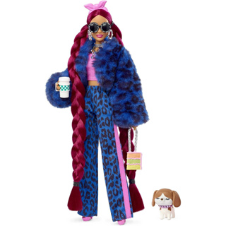Barbie Extra Fashion Doll with Burgundy Braids in Furry Jacket with Accessories &amp; Pet HHN09 ตุ๊กตาบาร์บี้ แฟชั่นพิเศษ พร้อมเสื้อแจ็กเก็ตขนฟู ถักเปีย เบอร์กันดี พร้อมอุปกรณ์เสริม และสัตว์เลี้ยง HHN09