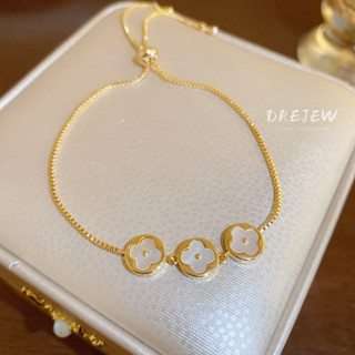 Drejew สร้อยข้อมือ ชุบทอง 18k ลายดอกไม้ หัวเข็มขัดสไลด์ ปรับได้ เรียบง่าย สไตล์เกาหลี เฉพาะหวานแหวว ระดับไฮเอนด์ สร้อยข้อมือไฮโปอัลเลอร์จีนิก